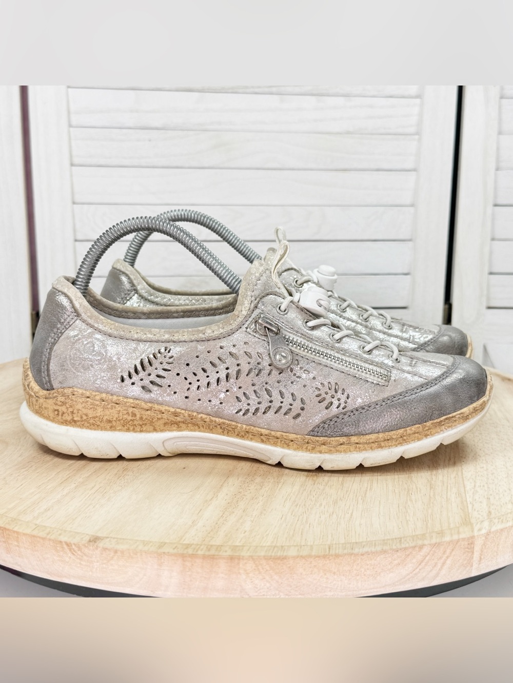 Rieker N42K6 Nikita Slip-On Sneakers Metallic Silver 41 US 9.5 Athleisure